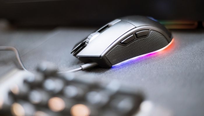 A silver gaming mouse